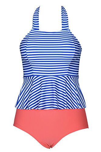 CUPSHE Women's Keeping You Accompained Stripe One-piece Swimsuit Beach Swimwear Bathing Suit (Medium, Blue)