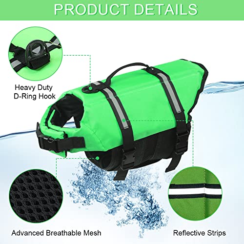 Emust Dog Life Jackets, Reflective & Adjustable Preserver Vest With Enhanced Buoyancy & Rescue Handle For Swimming, Green, Xxs #TOP3