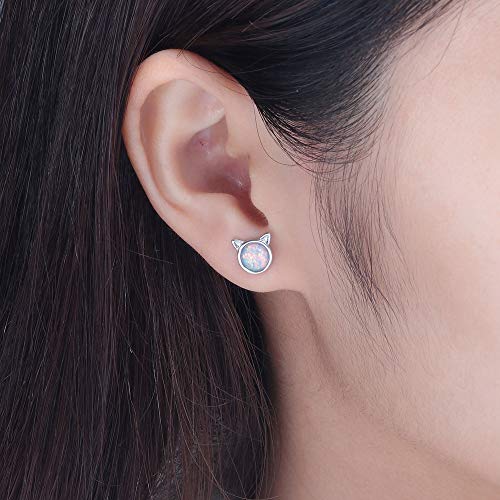 CiNily Opal Stud Earrings,White Gold/Rose Gold Plated Cat Ear/Moon and Star/Dog Bone/Rainbow/Butterfly Small Cute Earrings for Women Girls Hypoallergenic Jewelry Gifts for Sensitive Ears3