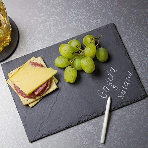 Monkey Sun 4 Pack 12 X 8 Black Slate Cheese Board With Natural Edge For Kitchen Dining Party, Charcuterie Stone Plates For Cake Fruit Meat Appetizers Dried Fruits Display Chalkboard, Set Of 4 #TOP3