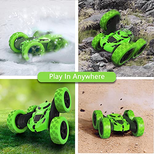 Image of Hamdol RC Stunt Car for Kids Ages 6-12, Double-Sided Remote Control Car with LED Lights, 4WD Electric Toy Vehicle, USB Rechargeable, Perfect Birthday, Holiday for Boys & Girls