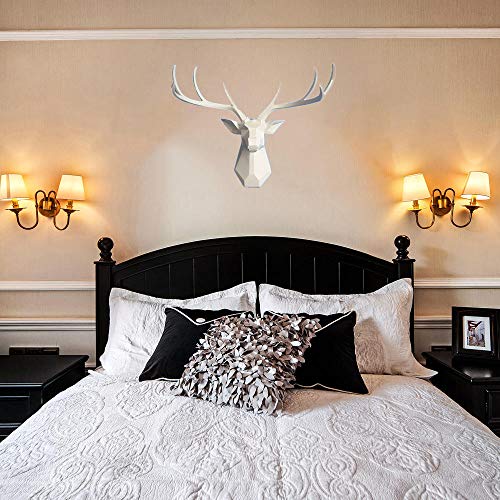 Deer Head Wall Decor - Faux Taxidermy Animal Head Wall Art - Geometry Deer Head Home Decor,8 Point Buck Deer Head Bust Wall Hanging (White, 27.5''Wx20''H) #TOP1