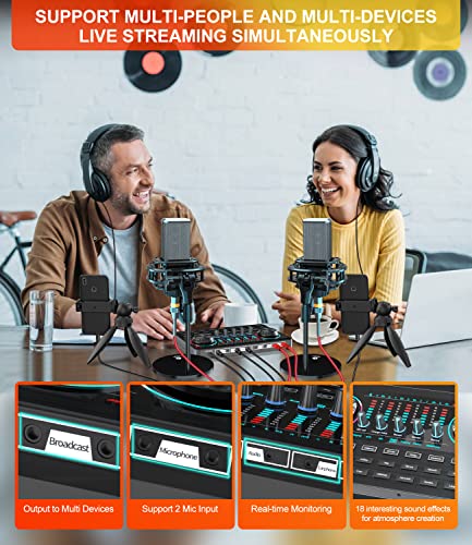 image for USB Audio Mixer Microphone Bundle, tenlamp V10 Sound Mixer Board with 