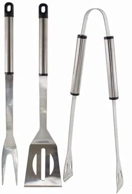 Cheet enterprise BBQ Tool Set 3 PCS Stainless Steel Long Handles Featuring Fork Tongs Turner for Barbecue & Grilling BBQ Lovers Family and Friends-Best Barbecue Set for Outdoor Barbecue