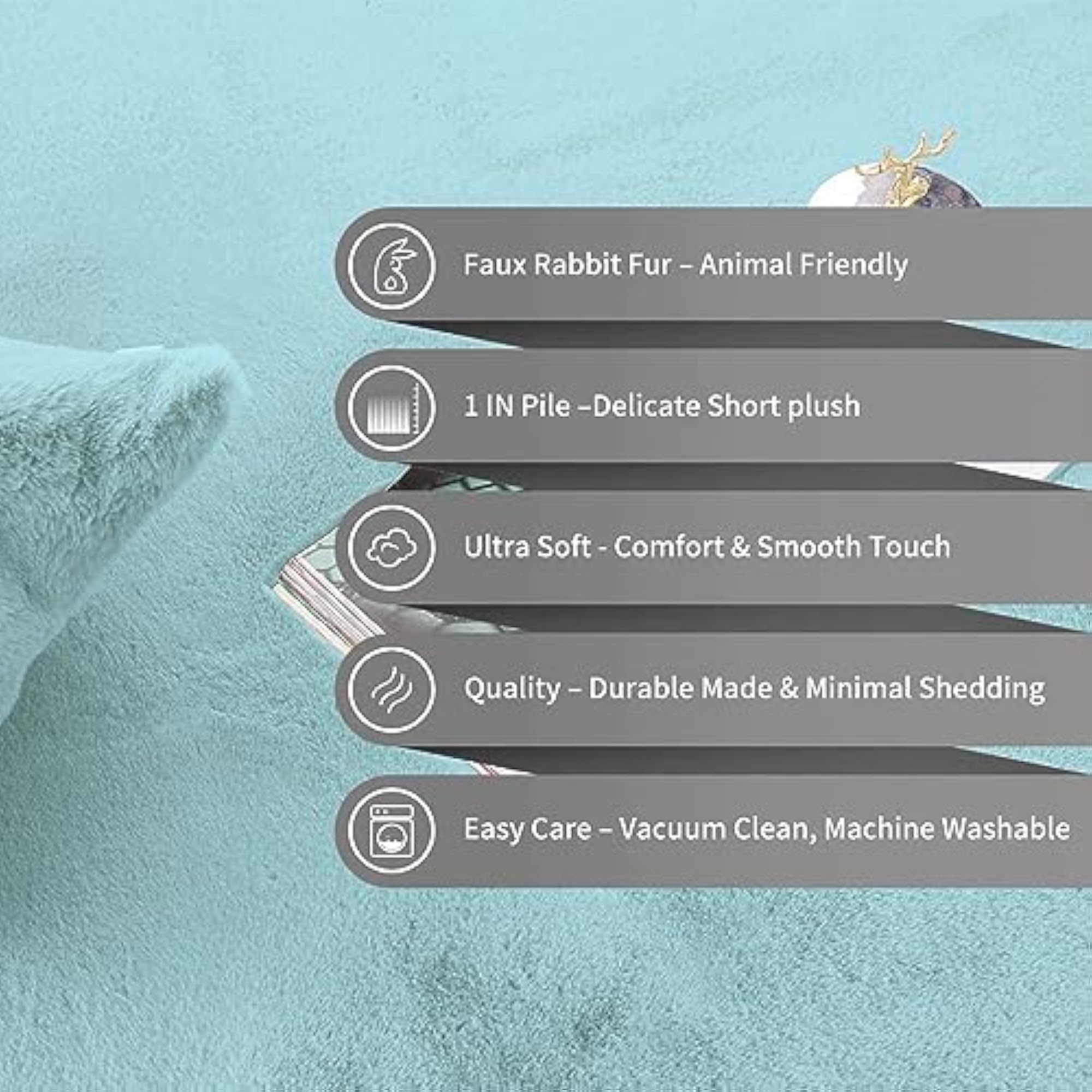 Rabbit Fur Solid Bath Mat, Super Soft Anti-Slip Bathroom Rug
