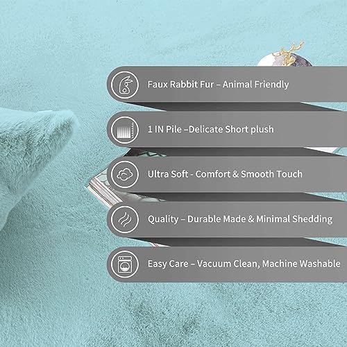 Image of Luxe Home Rabbit Fur Soild Bath Mat Super Soft, Anti-Slip, Washable, Rectangle, for Bathroom Door Mate, Bedroom Door Mats (Turquish, 45x75 cm)