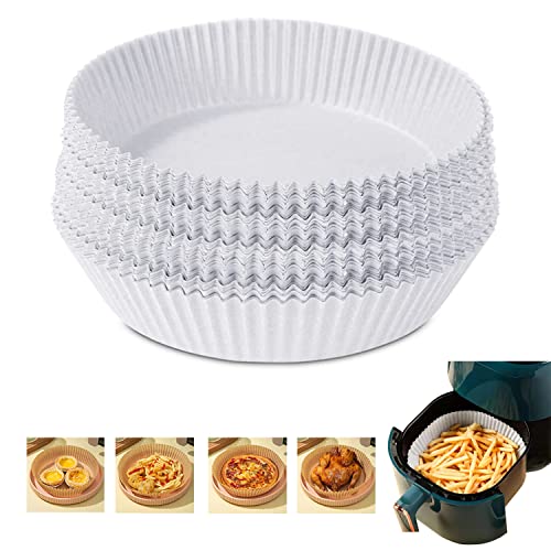 BANJILI -50pcs Papier für Pergament Papier Futter für Luft Fritteuse,Einweg-Papier-Futter und Wurf für Luftfriteuse,Hohe Temperatur Wasserdicht Ofenpapier (50 Stück-Weiß) Cover
