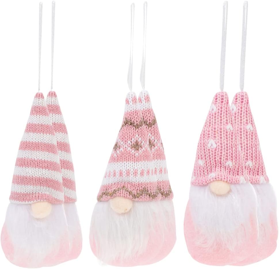 TOYANDONA Christmas Tree Decorations 6pcs Christmas Tree Hanging Gnomes Ornaments, Hanging Christmas Gnomes Plush Swedish Gnomes Pink Christmas Gnomes Decorations for Tree Party Decor