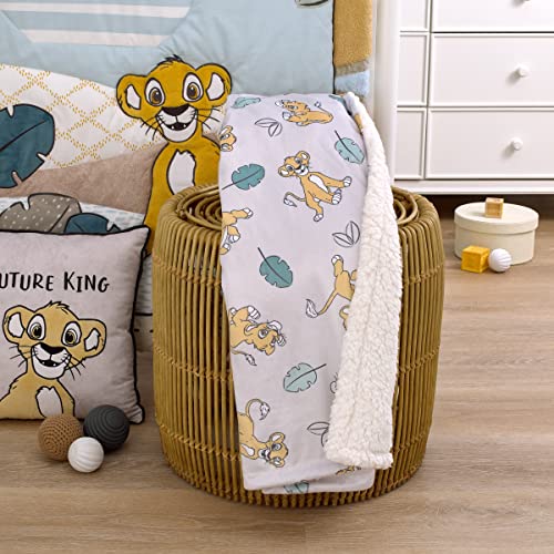 Disney Lion King Ivory, Teal, Sage And Gold Simba Future King Super Soft Sherpa Baby Blanket #TOP3