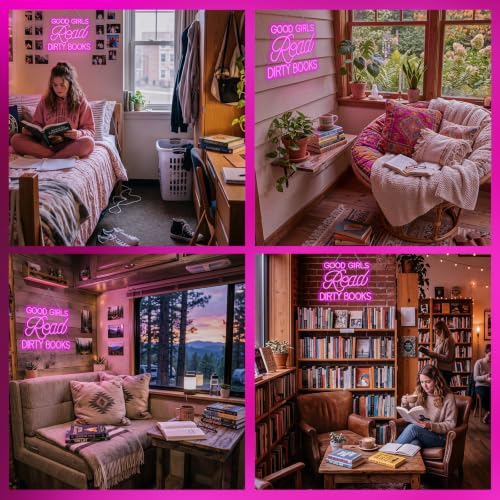 Image of LED Neon Sign for Wall Decor Good Girls Read Dirty Books Neon Light USB Powered Dimmable for Home Book Party Gift Bedroom Book Lover Home Library