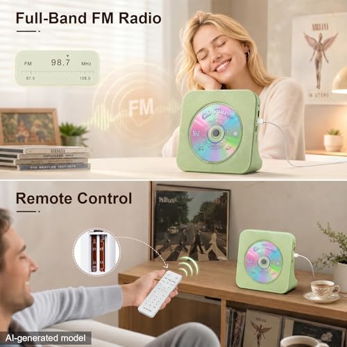 Image of Gueray CD Player Portable Bluetooth Desktop CD Player for Home with Timer Built-in HiFi Speakers with LCD Screen Display Boombox FM Radio USB Type-c (Green)