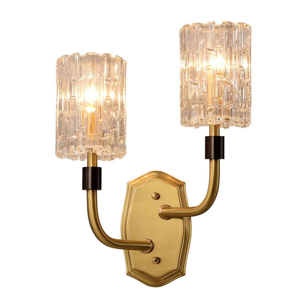 JYBNBBE Wall Sconces, Brass Glass Wall Sconce Lighting Fixtures Suitable for Bedroom Bedside Living Room, Modern Wall Lamp Copper Headboard Light Frosted Glass Lampshade, Wall La,2-light