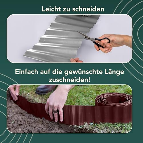 GARDENIX Rasenkante Kunststoff 9m, Höhe 25 cm - Beeteinfassung Gewellte für Blumenbeet - Beetumrandung Kunststoff Grau, Beetbegrenzung, Flexibel, Wetterbeständig, Einfache Montage