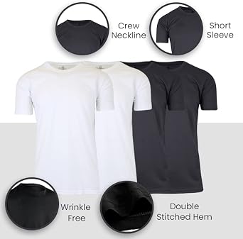 Galaxy by Harvic Men's Crew Neck Short Sleeve Tee, Active Reflective Stripe Sport T-Shirt, 4 Pack