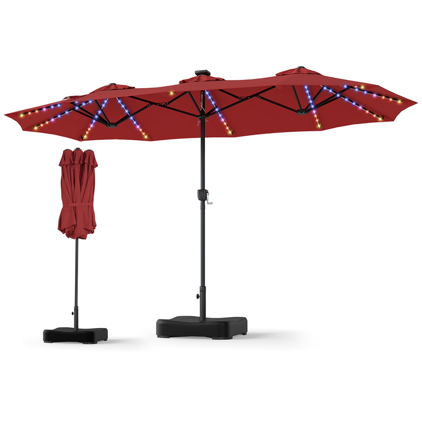 RELAX4LIFE 4M Grand Parasol Double avec LED Multicolore, Pied Inlcus