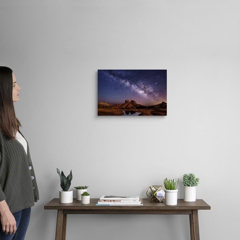 CANVAS ON DEMAND Milky Way and Moonlight Over Cathedral Rocks in Sedona, Arizona Canvas Wall Art Print by Scott Stulberg, Home Decor, Beauty, United States Artwork,18" x12in