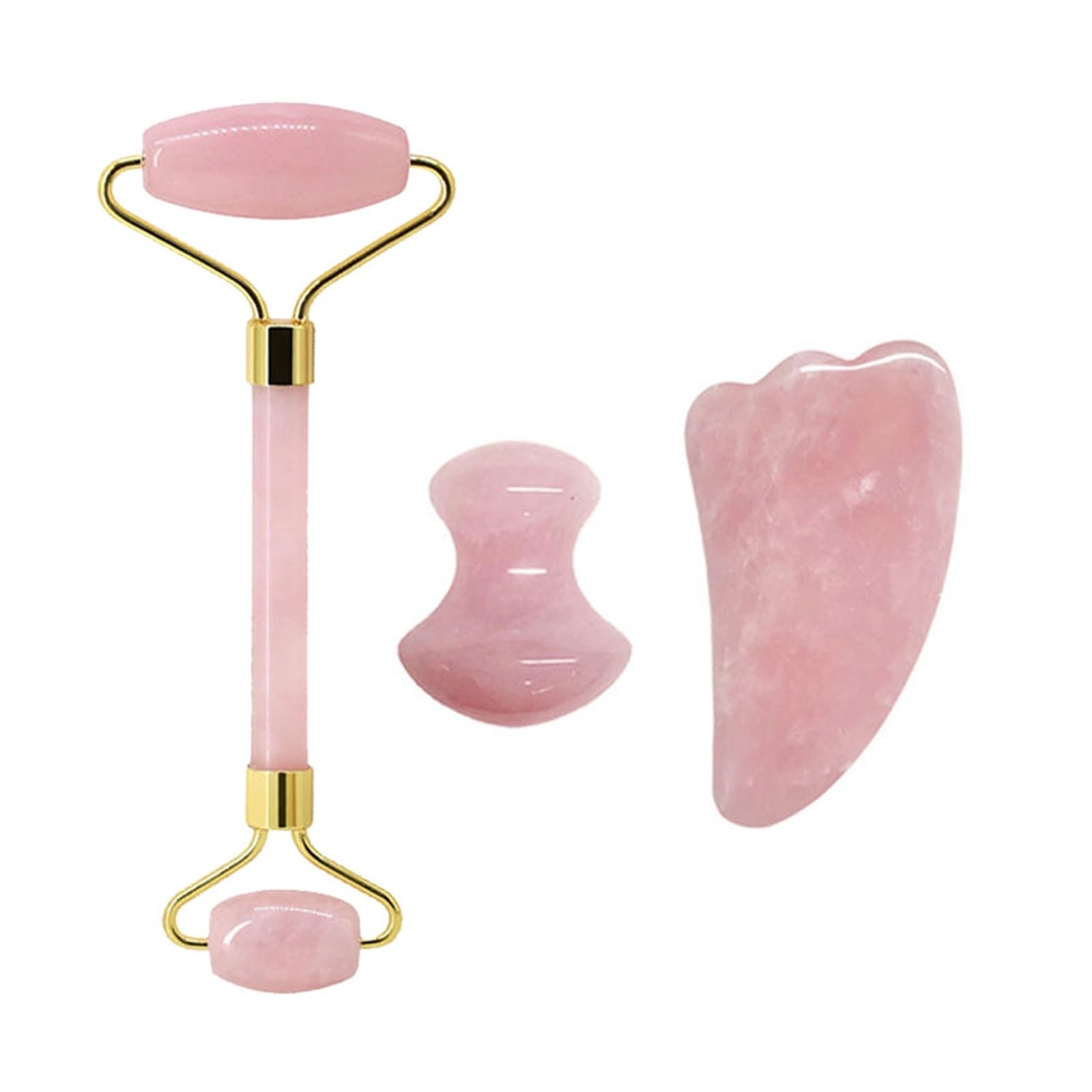 Juego de masajeadores de rodillo de jade de cuarzo rosa Guasha, herramientas Gua Sha, raspador de piedra, herramienta de belleza (tipo 7)