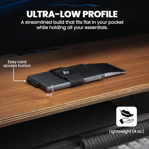 Image of CODE 118 Wallet for Men - Slim Minimalist Aluminum Magnetic Card Holder - RFID Blocking Front Pocket Mag Safe Wallet with Strong Magnet Attachment (Brushed Black)