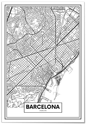 Panorama Lienzo Mapa de Barcelona 50x70cm - Bastidor Incluido - Cuadros Decorativos para Salón - Decoración Moderna