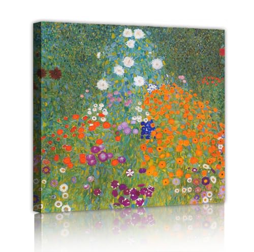 TOANGWALL Jardín De Flores Arte De Pared Impresiones En Lienzo Gustav Klimt Famosas Pinturas Abstractas Enmarcadas Para La decor Del Hogar De La Sala De Estar Fácil De Colgar 80x80cm Marco Interior