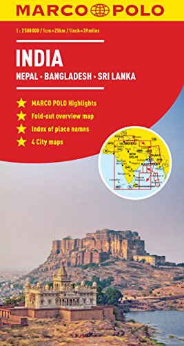 India, Nepal, Bhutan, Bangladesh, Sri Lanka Marco Polo Map