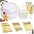 350 Pieces White and Gold Plastic Plates - 50 Guest Thanksgiving Dinnerware Set Include 100 Plates, 50 Gold Plastic Silverware, 50 Gold Napkins and 50 Gold Rim Cups for Thanksgiving