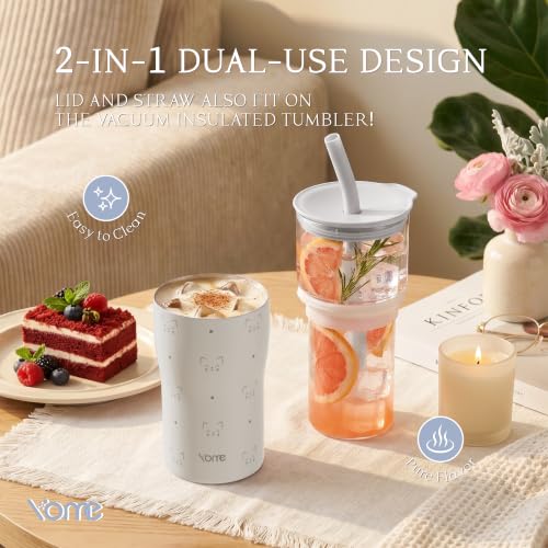 Image of YOME 20oz Serene Cat Grey Insulated Glass Tumbler with Lid & Straw for Women Gift| Stainless Steel Iced Coffee Cup | Keep Drinks Cold |Cupholder Friendly |Ideal for Iced Coffee, Smoothies & Boba