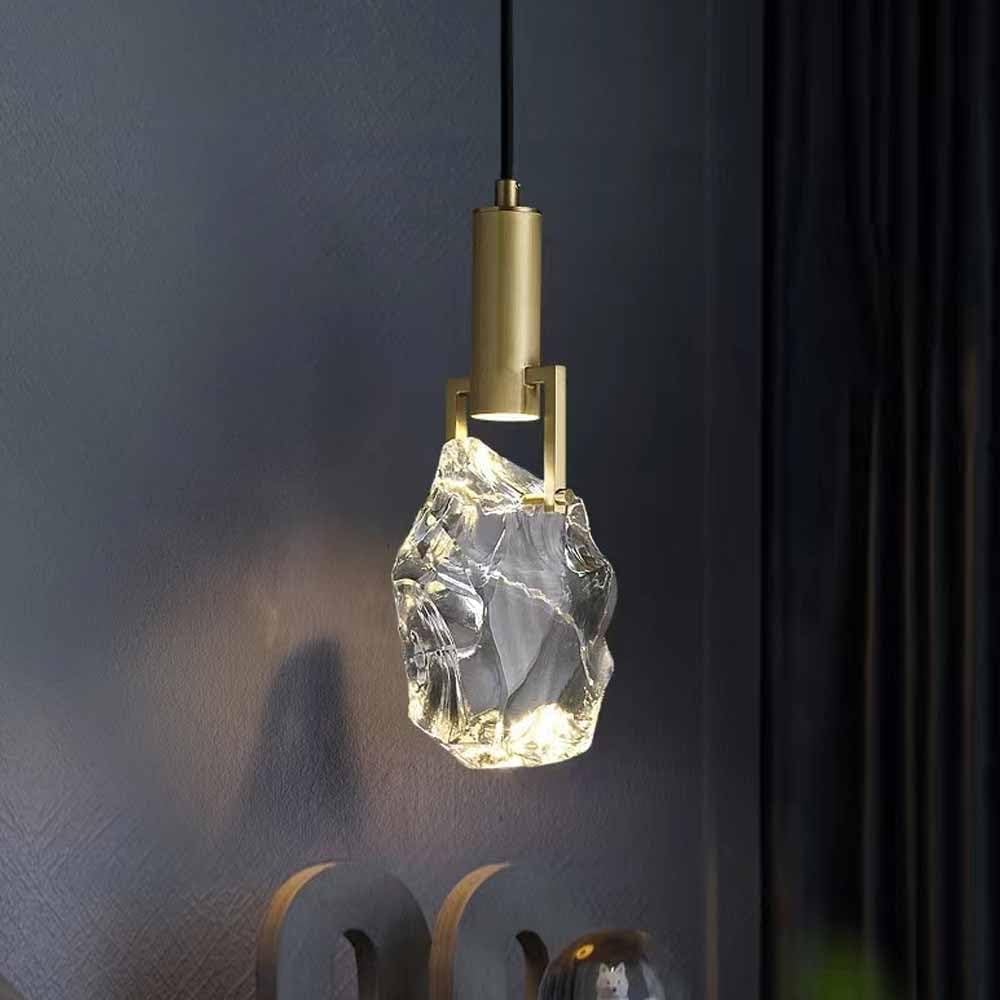 Riankh Mini Ice Shape Pendant Light Crystal Hanging Lamp for Cafe Single Head Hanging Light 5W LED Bar Counter Suspension Lamp Adjustable Height Droplight Fixture for Living Room Bedroom Indoor Decor