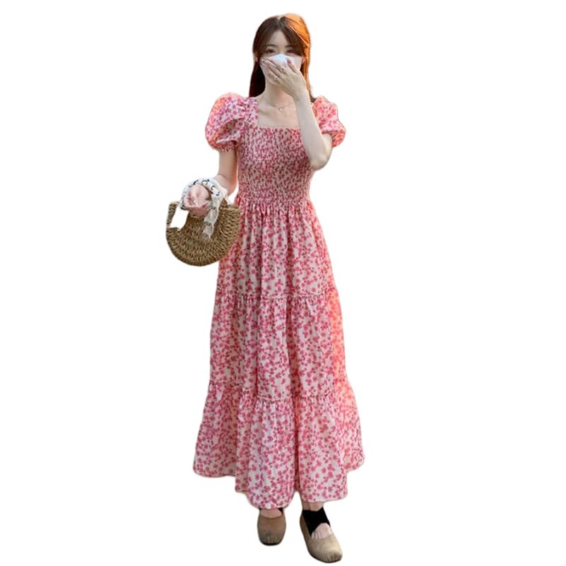 Robe midi avec motif floral plissé taille haute moulante pour loisirs et vie quotidienne