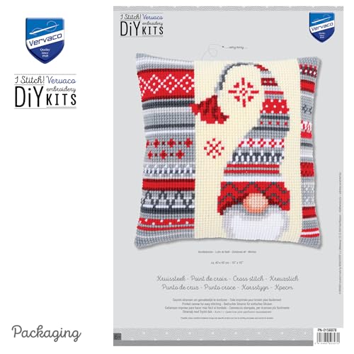 Image of Vervaco Cross Stitch Cushion Kit Christmas Elf 2 16 inch x 16 inch