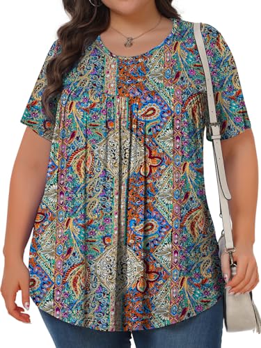 Image of Tencede Womens Plus Size Tops Tunic Short Sleeve Crew Neck Shirts Casual Soft Blouse 1X-5X