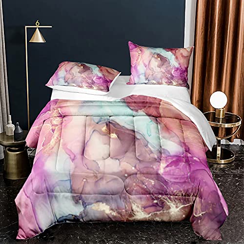 Satauly Marbling Comforter Sets King Size Marble Printed Bedding Set Abstract Art Comforter Boys Girls Teens Duvet Quilt 3 Pieces Soft Bed Sets 1 Comforter 2 Pillowcase