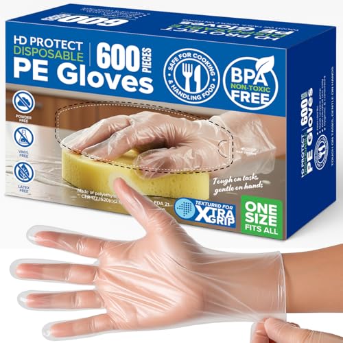 HD PROTECT Disposable Food Service Gloves 600 Pack Food Safe BPA & Latex-Free HDPE Food Prep Cryogenic Gloves Disposable Kitchen Use Serving & Crafts Clear Single-Use Comfortable Fit