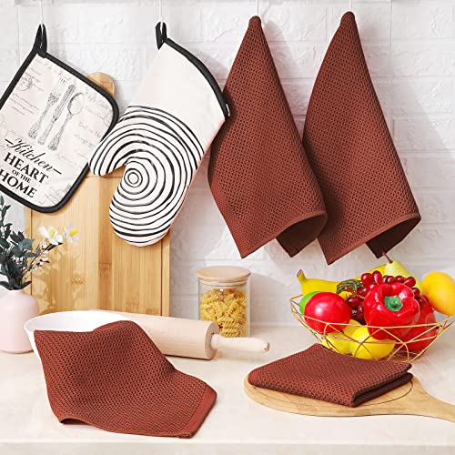 Image of Homaxy 100% Cotton Waffle Weave Kitchen Dish Cloths, Ultra Soft Absorbent Quick Drying Dish Towels, 12 x 12 Inches, 6-Pack, Rust