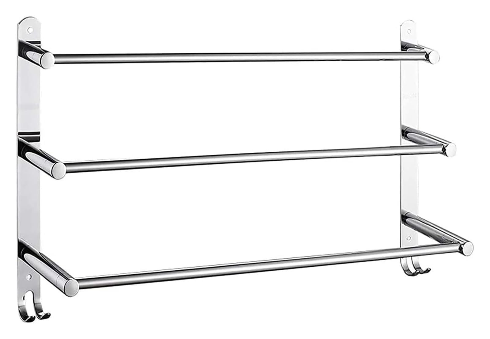 Toallero de baño de 3 barras negro mate con ganchos laterales para colgar en pared