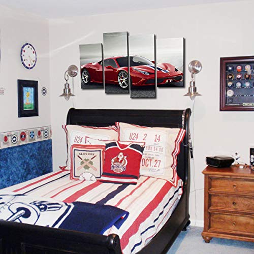 Meigan Art- 4 Pieces Red Sports Car Wall Art Picture Home Decoration Living Room Canvas Print Painting Wall Picture #TOP1