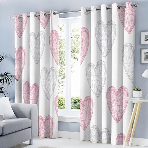 Rideau occultant St-Valentin rose à motif cœur 117x137cm pour salon lot de 2