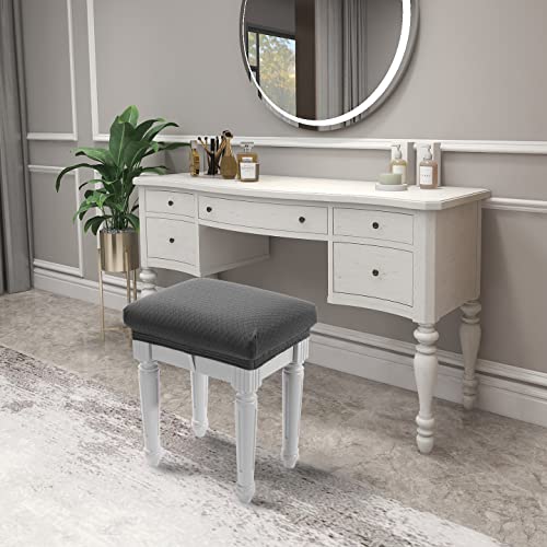 Buyue Luxury Vanity Bench Stool Cover, (15"- 20") L X (11.8"- 15.7") W Rectangle Small Bench Stretch Jacquard Washable Slipcover (Xs, Grey) #TOP4