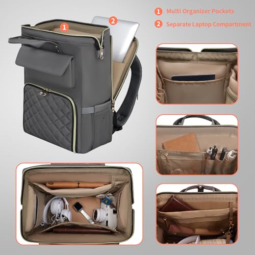 Image of BERTASCHE Lunch Backpack for Women, 15.6 Inch Laptop Backpack with Insulated Cooler Lunch box, Nurse Backpack for Teacher Work Travel College Picnic,Grey
