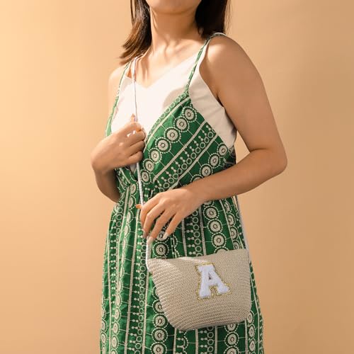 Straw Crossbody Bag for Women Summer Purses Initial Handmade Woven Beach Bag for Travel Vacation Personalized Birthday Gifts2