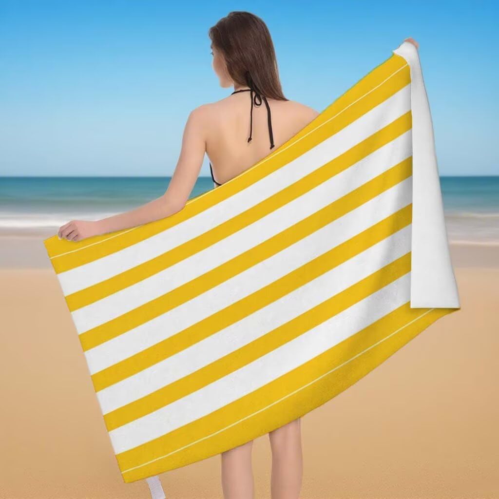 Toalla Playa XXL 220x100cm/35x70cm, Juego de 2 Toalla de Playa Grande Raya, Microfibra, Secado Rápido y Antiarena, Absorbente, Suave, Toallas de Baño Microfibra con Bolsa para Gym Gimnasio Yoga E-53