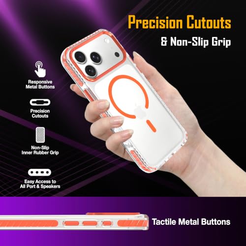 Image of Zapcase Crystal Clear Back case for iPhone 17 Pro Max | PC Back | TPU Bumper with Inner Rubber Grip | Metal Camera Guard Bezel | Metal Buttons | Scratch Resistant | 2 Layer Edge Protection | Orange