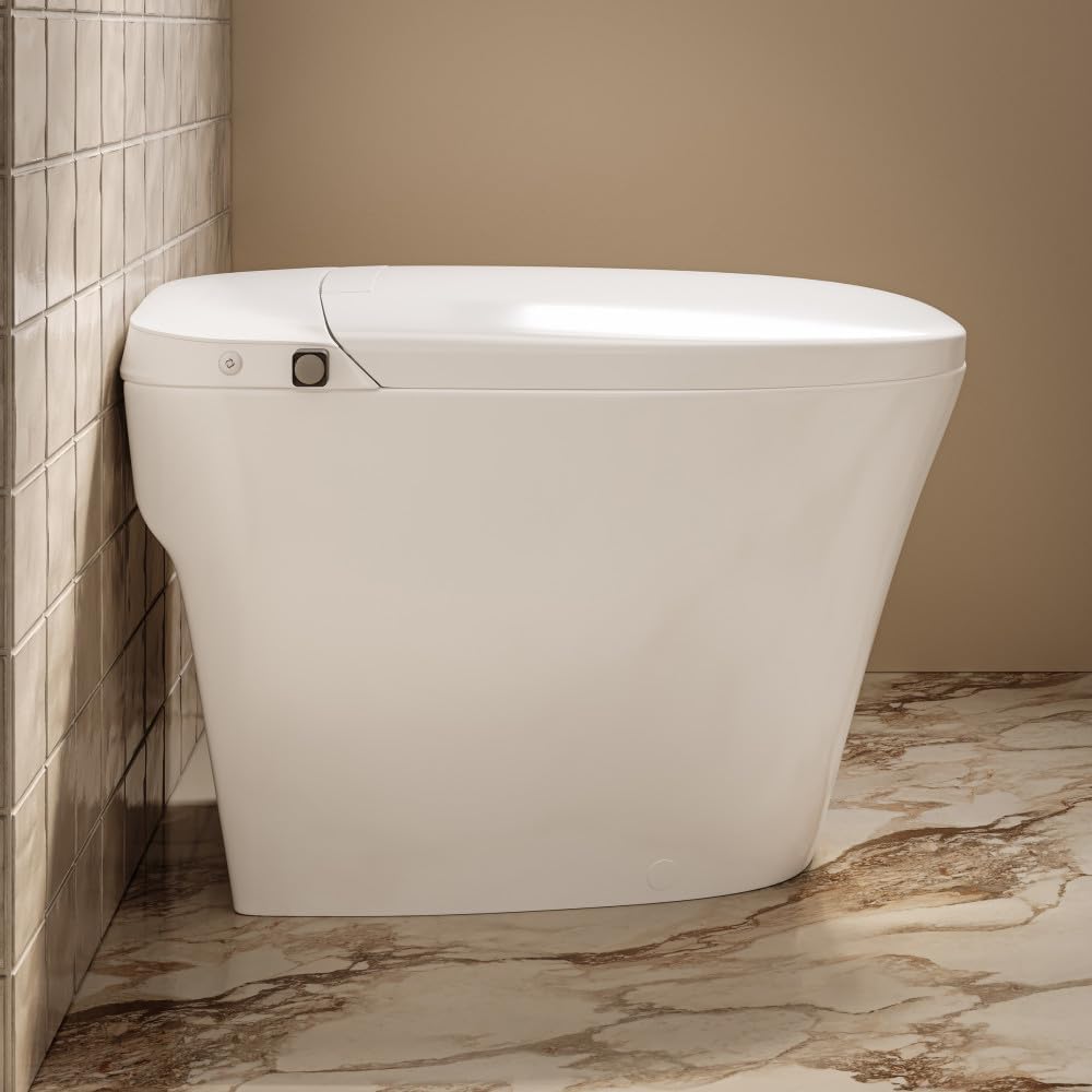 Swiss Madison Hugo H Power Flush Tankless Toilet 7" Back Outlet 1 GPF Non-Electric Toilet with Integrated Tank and Manual Bidet in Glossy White