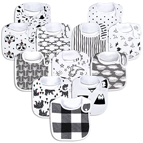 Image of Baby Bandana Drool Bibs Soft and Absorbent 100% Organic Cotton Bandana Bibs Set for Boys Girls Newborn Unisex Plain Colors 3-24 Months 12 Pack