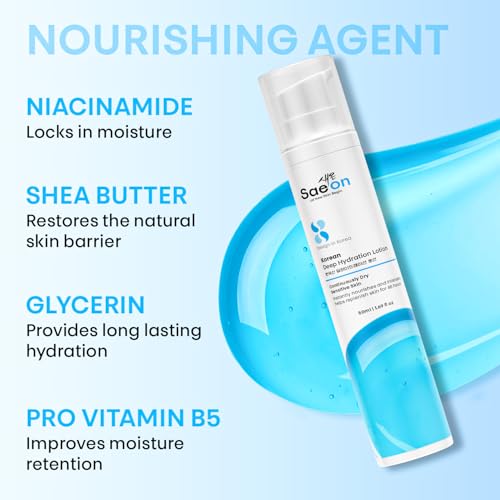 Image of Saeon Korean Kojic Acid Deep Hydration Lotion for Dry & Sensitive Skin | Long-Lasting Moisturizer for 48 Hours | Lightweight Nourishing Face & Body Lotion | Hydrating Skincare for Men & Women K Beauty 50ml