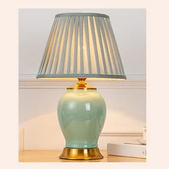 Mengjay Keramik-Tischlampe Mit Glasschirm - E27 Nachttischleuchte Im Retro-Design