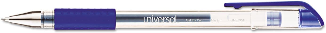 Universal UNV39511 0.7 mm. Medium Comfort Grip Stick Gel Pen - Blue Ink, Clear/Blue Barrel (1-Dozen)
