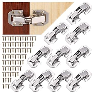 JIZZU 10Pcs Silent Close Hinges for Kitchen Cupboard Doors, 90 Degree Hinge for Wardrobe, Bathroom Cabinet