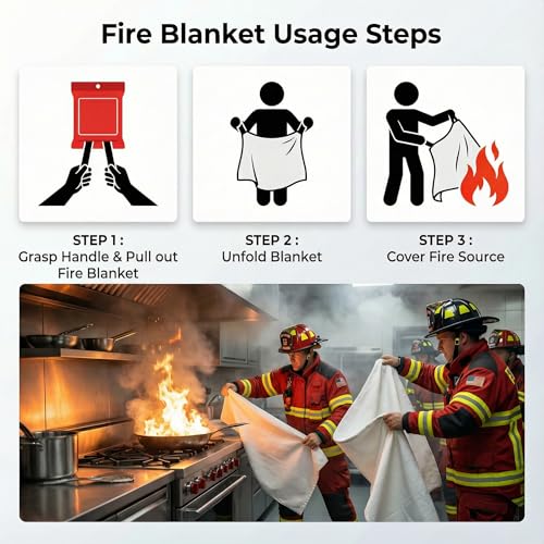 Image of 4 Pack,40 inchx40 inch,Emergency Fiberglass Fire Blanket,Fire Suppression,Hooks | Easy Pull Tabs,No Mess After Use,No Expiration,Quick Emergency Response,Compact,Reusable,Kitchen,Grill,Camping,RV,Home,Garage
