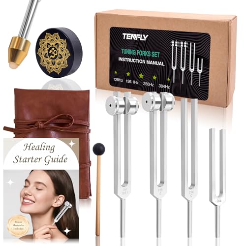 Tuning Forks for Healing Set – Includes 128Hz, 136Hz, 256Hz, 384Hz & Activator, Perfect for Healing, Chakra, Sound Therapy, Keep Body, Mind and Spirit in Perfect Harmony